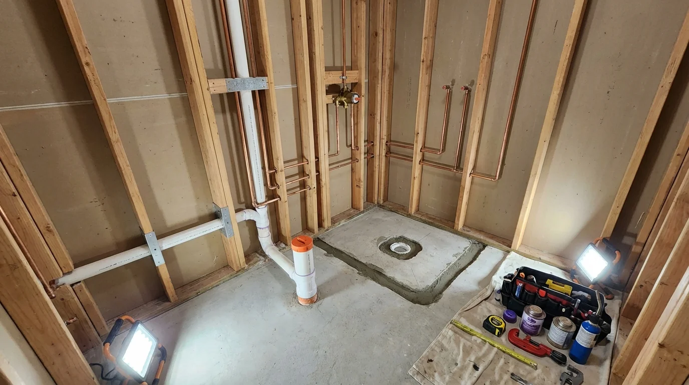 Bathroom rough-in plumbing during remodel by Johns Plumbing LLC in Pinellas Park