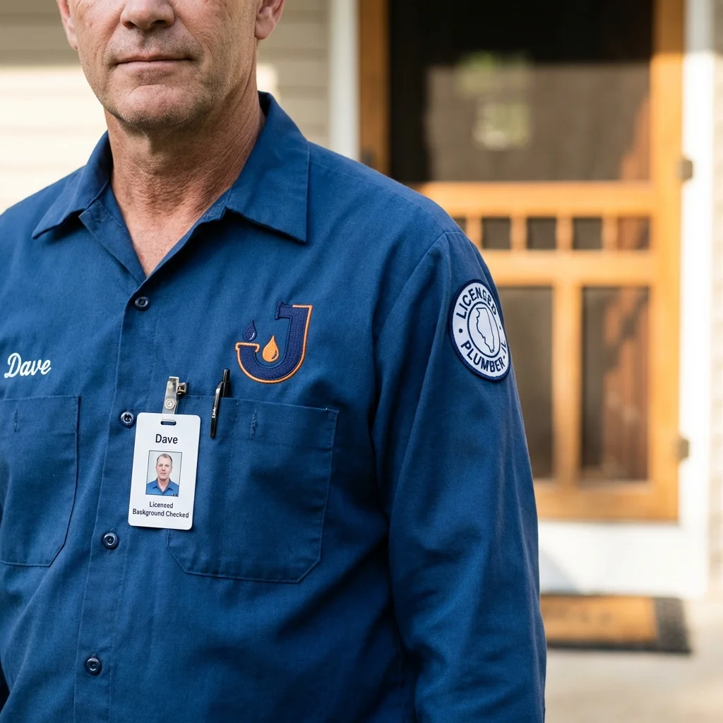 Licensed plumber showing ID badge in Pinellas Park, FL