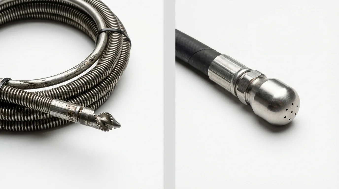 Drain snake cable and hydro jetting nozzle used for drain cleaning in Pinellas Park, FL