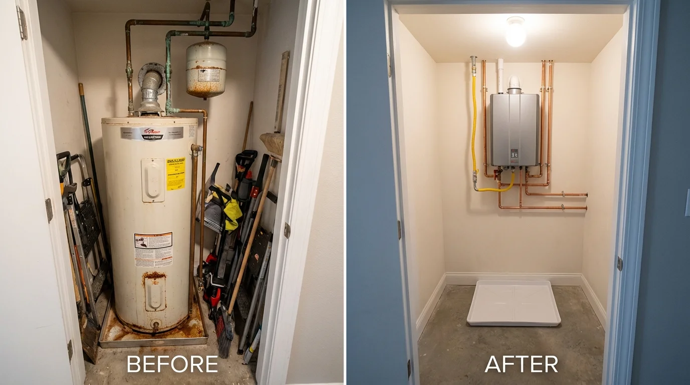 Tank water heater versus wall-mounted tankless unit comparison for Pinellas Park, FL homeowners